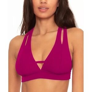 Becca Fine Line Rib Elaine Split Strap Halter Bra Top Pomegranate Size Small